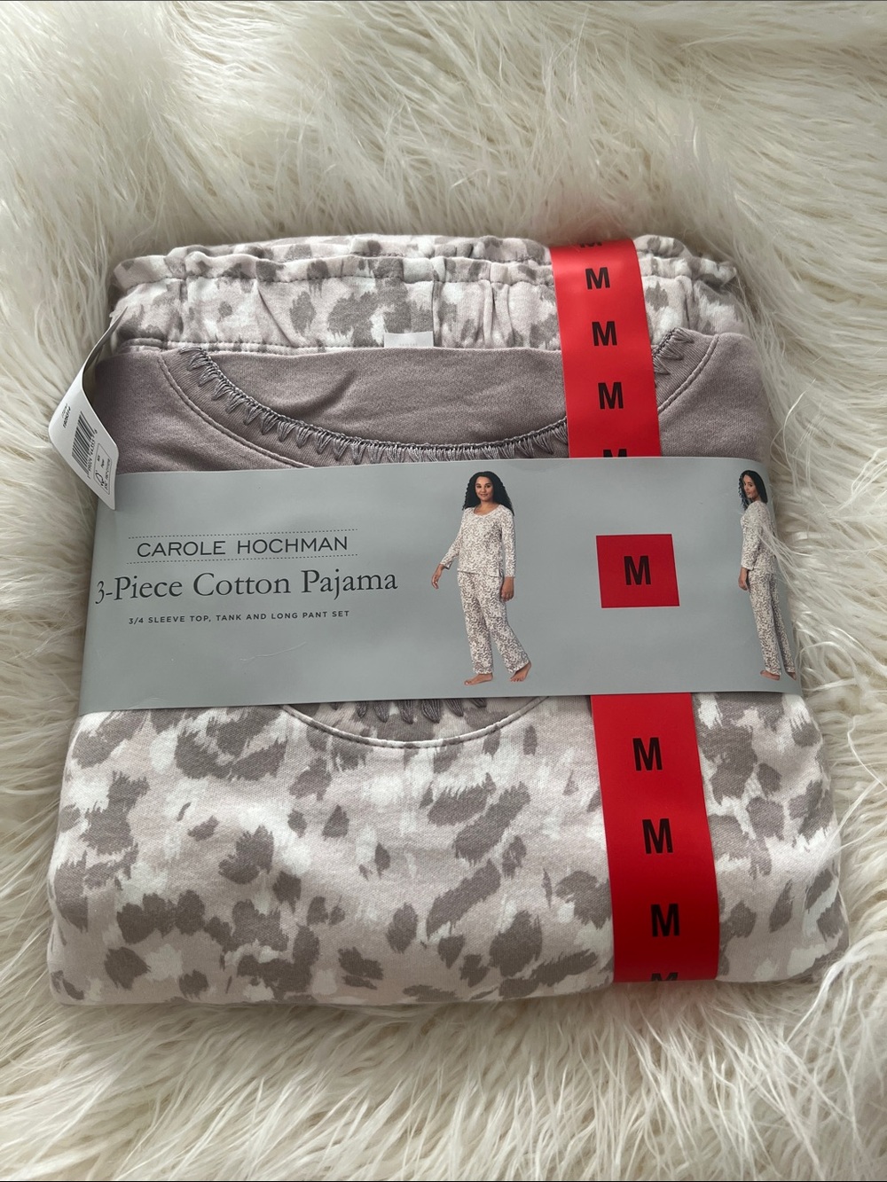 Midnight by Carole Hochman Cream and Gray 3-Piece Cotton Pajama Set